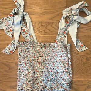 Koch- Red and Blue Smocked Sleeveless Tank Top with Tie Front